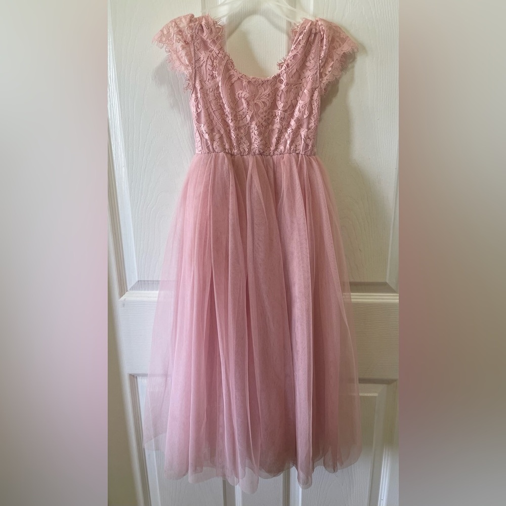 2Bunnies Girl Paisley Lace Back A-Line Straight Tutu Tulle Flower Girl Dress